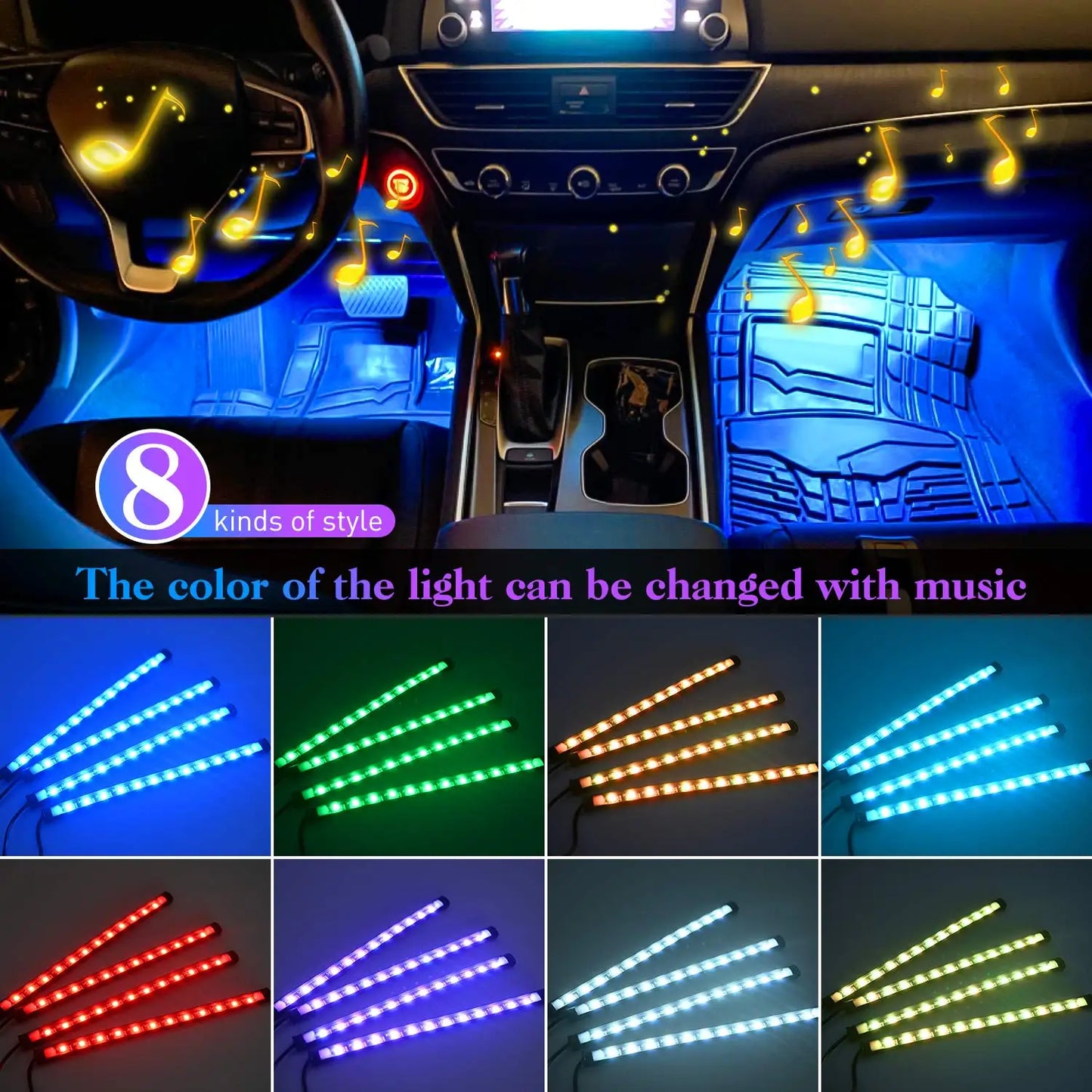 LED auto -verlichting met Muziekbediening